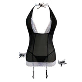 Lace mesh slip dress with chocker and wrist cuff set